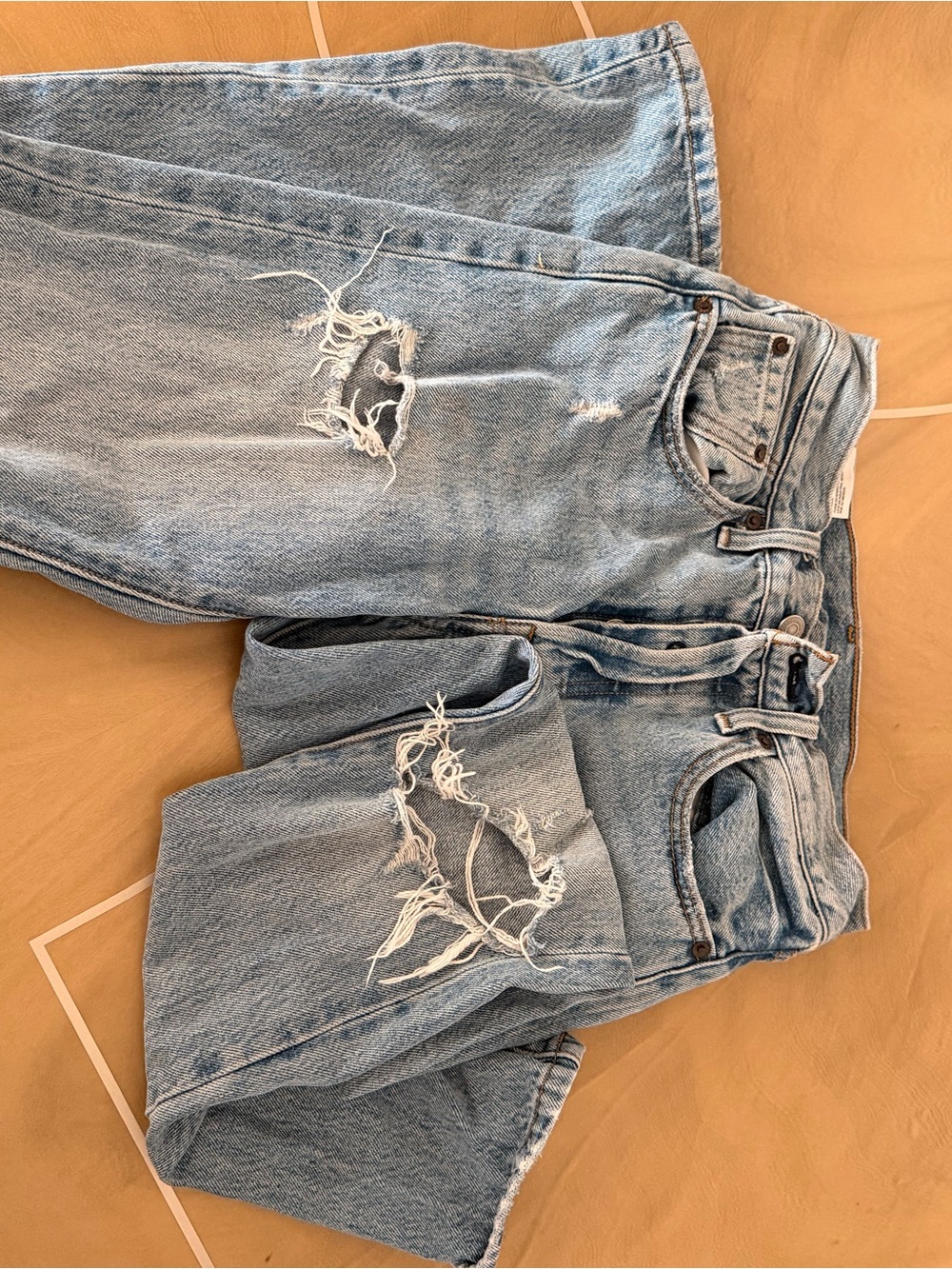 Levi's Light Blue Distressed Straight-Leg Jeans
